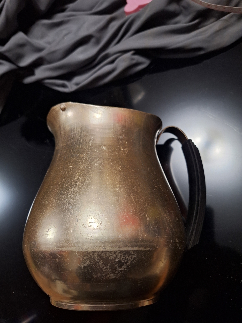 MCM Aluminum Water Pitcher with Ice Guard - Black Ribbed Handle Vintage